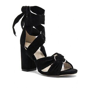 Raye Sebastian Suede Ankle Wrap Open Toe Tie Heels Revolve in Black Party Size 6
